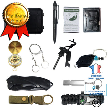 Aventure plein air Camping Randonnée Multifonctionnel Boîte de Premiers Secours Boussole Bouilloire Boucle Parapluie Corde Br